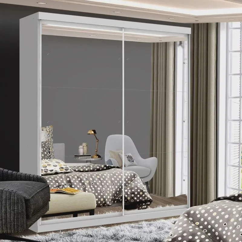 Guarda Roupa Solteiro Premium Mia 138cm com Espelho 2 Portas 2 Gavetas Minastex