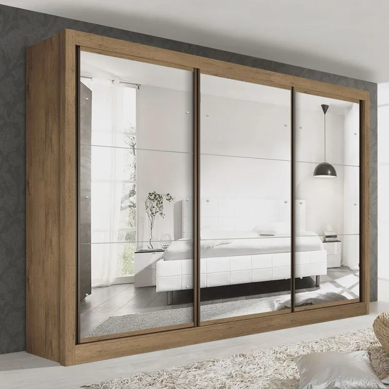 Guarda Roupa Casal Premium Lux 242cm com Espelho 3 Portas 6 Gavetas Espresso Móveis