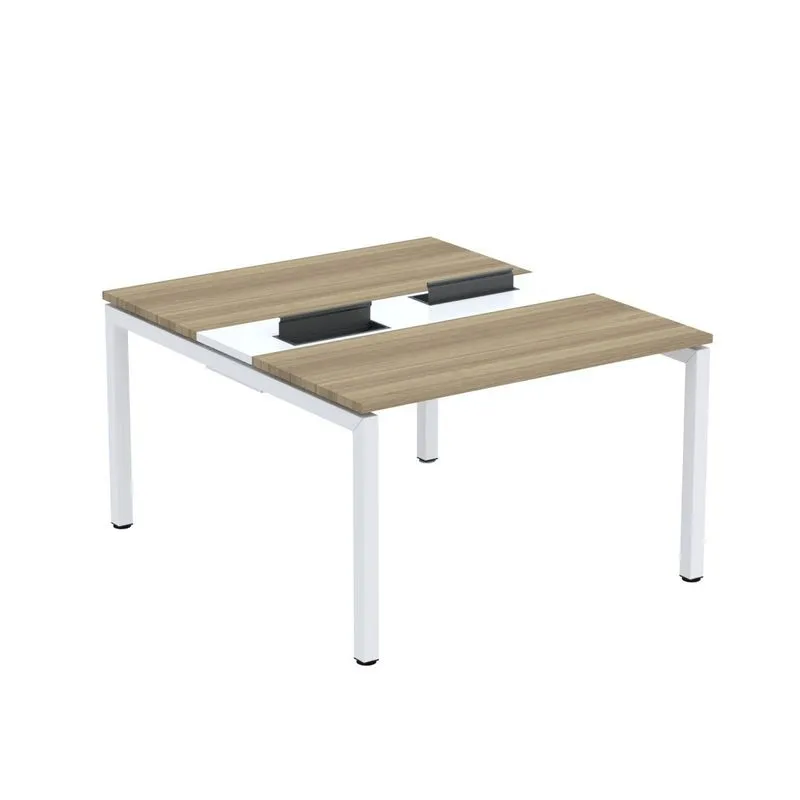 Mesa Plataforma Dupla Com Pé De Aço Para Coworking 110x140/2p Pdc11/14/2p Noce Naturalle/branco