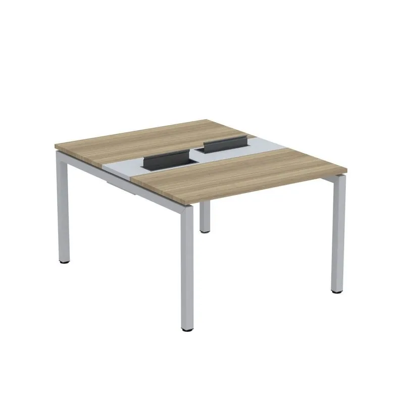 Mesa Plataforma Dupla Com Pé De Aço Para Coworking 120x140/2p Pdc12/14/2p Noce Naturalle/cinza