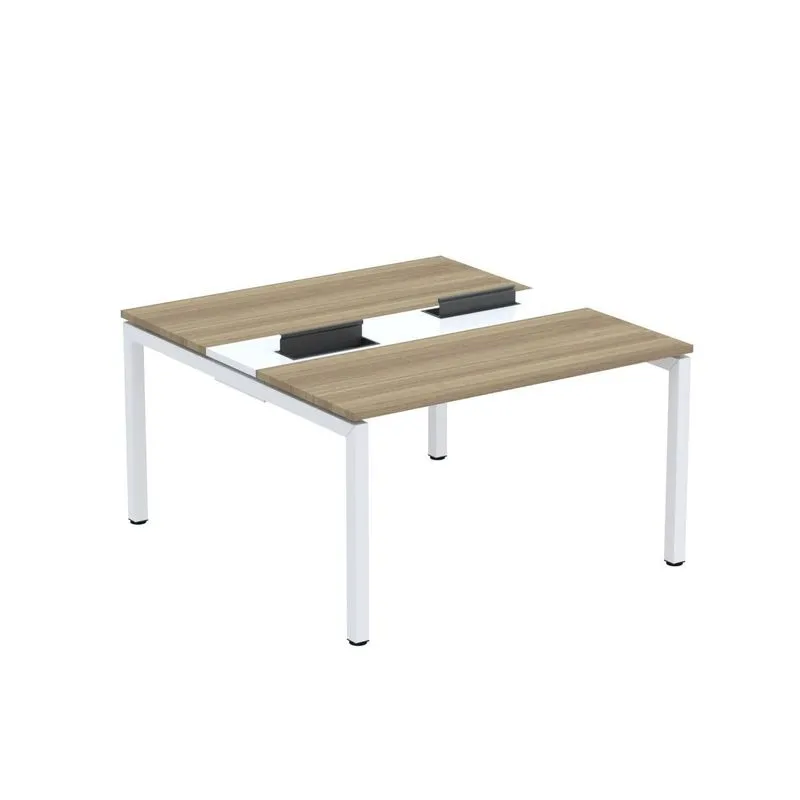 Mesa Plataforma Dupla Com Pé De Aço Para Coworking 130x140/2p Pdc13/14/2p Noce Naturalle/branco