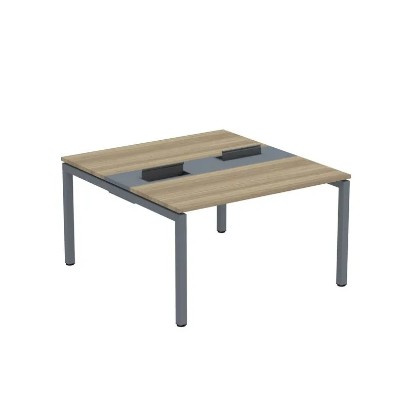 Mesa Plataforma Dupla Com Pé De Aço Para Coworking 130x140/2p Pdc13/14/2p Noce Naturalle/grafito