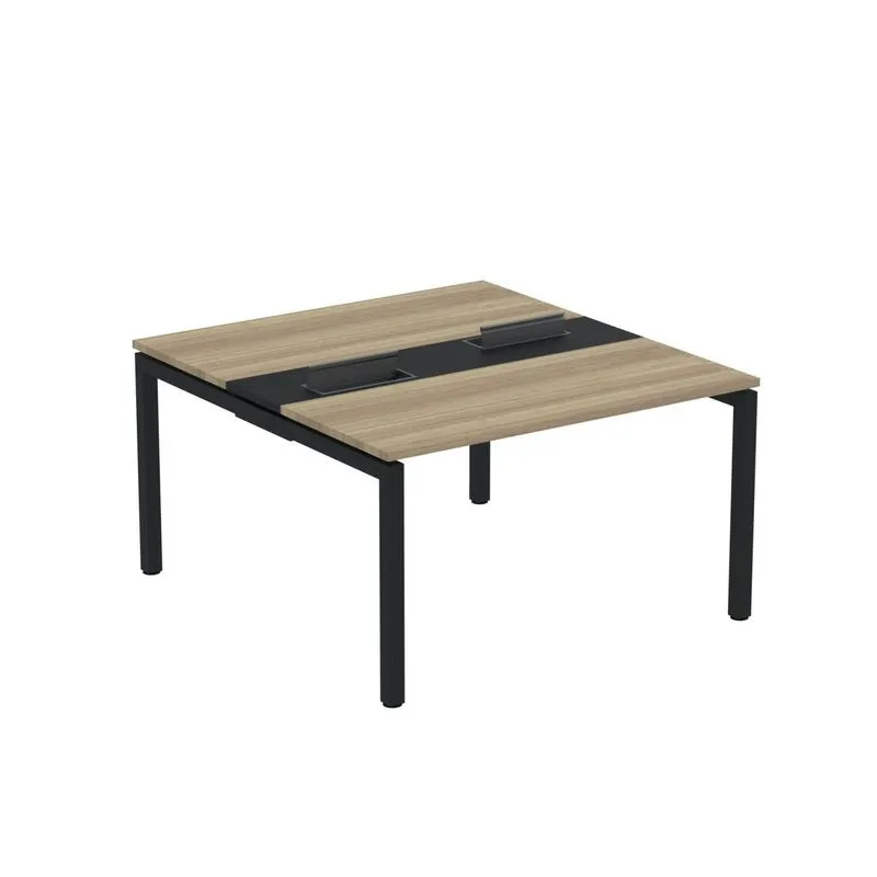 Mesa Plataforma Dupla Com Pé De Aço Para Coworking 130x140/2p Pdc13/14/2p Noce Naturalle/preto