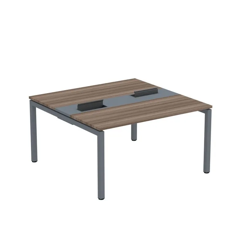 Mesa Plataforma Dupla Com Pé De Aço Para Coworking 140x140/2p Pdc14/14/2p Walnut/grafito