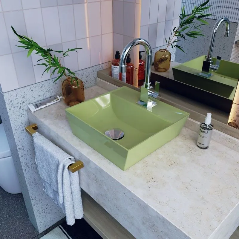 Kit Cuba Aq33 Volcano Com Válvula Click E Sifão E Flexível Verde Acqua
