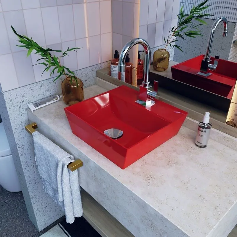 Kit Cuba Aq33 Volcano Com Válvula Click E Sifão E Flexível Vermelho