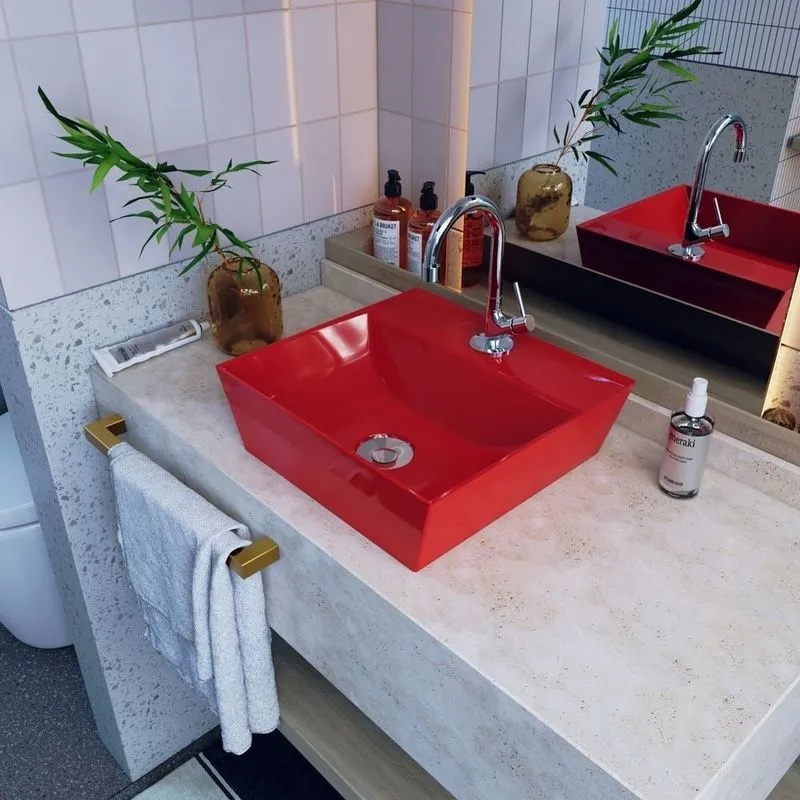 Kit Cuba Aq33 Volcano Com Torneira 1198 E Válvula Botão Com Sifão E Flexível Vermelho