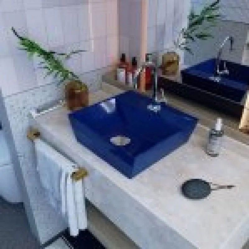 Kit Cuba Aq33 Volcano Com Torneira 1198 E Válvula Click Com Sifão E Flexível Azul Escuro