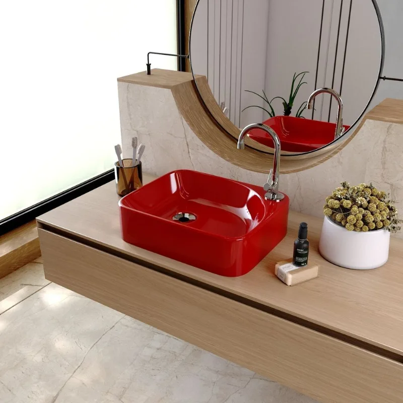 Kit Cuba Ro36 Cross Com Torneira 1198 E Válvula Metal Com Sifão E Flexível Vermelho