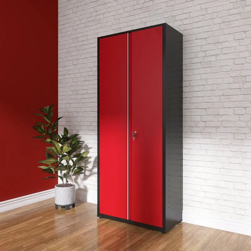 Armário 2 Portas Aço 4 Prateleiras Ap409sl Preto/vermelho