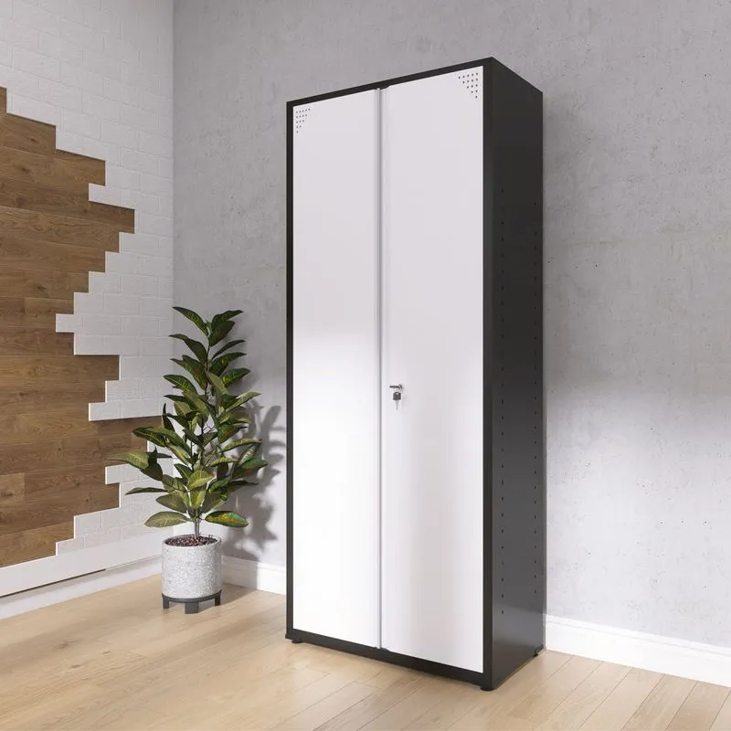 Armário 2 Portas Aço 4 Prateleiras Ap409sl Preto/branco