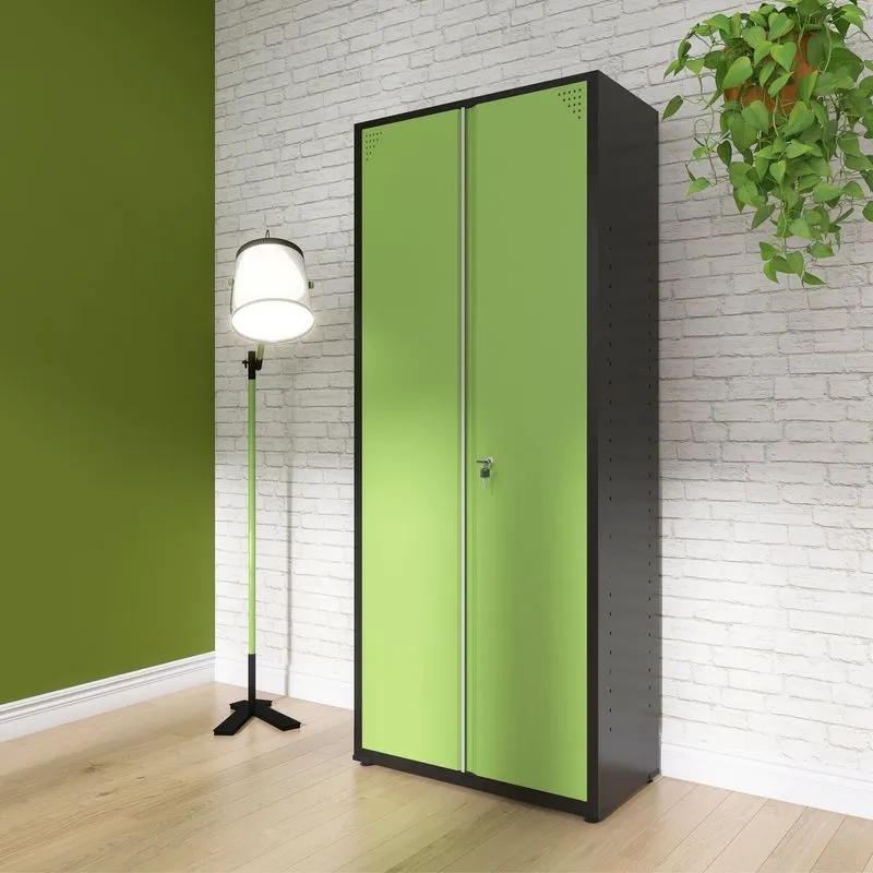 Armário 2 Portas Aço 4 Prateleiras Ap409sl Preto/verde Miró