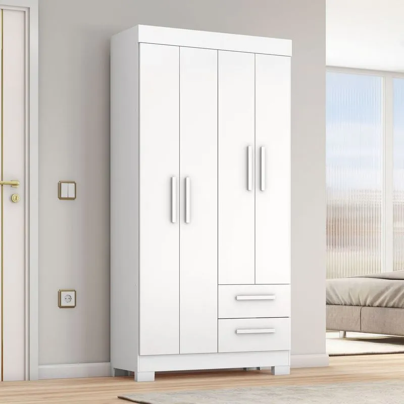 Guarda-roupa Nt6010 Com 4 Portas E 2 Gavetas Branco New/rosa
