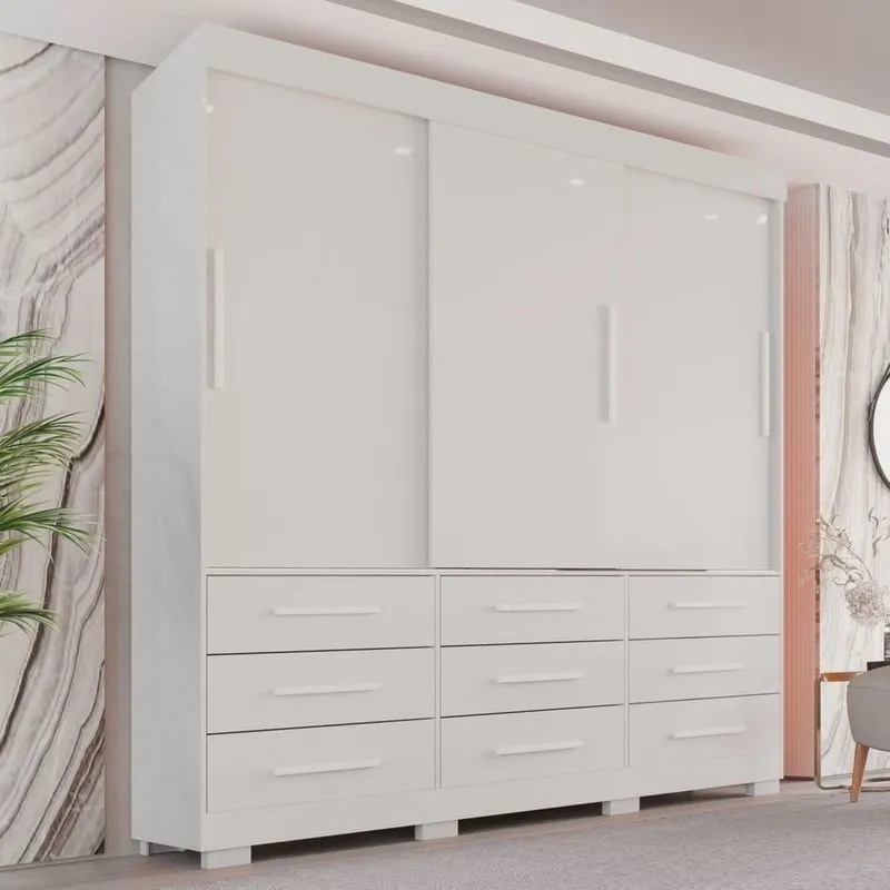 Guarda Roupa com Pés Casal 3 Portas 9 Gavetas Luana