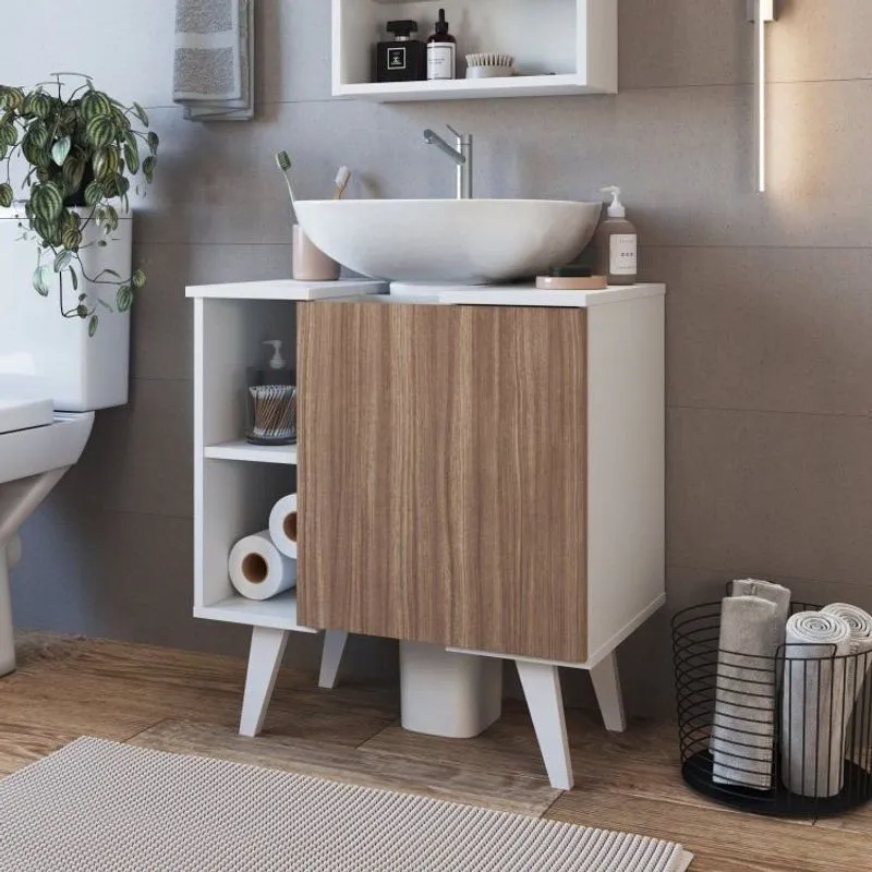 Gabinete Para Banheiro De Coluna 01 Porta Slim Branco/montana