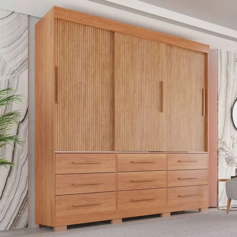 Guarda-roupa com Pés Casal 3 Portas 9 Gavetas Luana