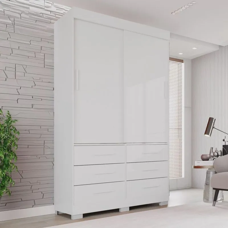 Guarda Roupa com Pés 2 Portas 6 Gavetas Luana