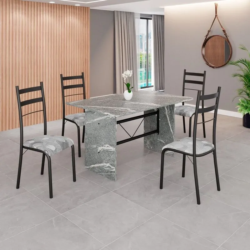 Conjunto Sala De Jantar Mesa Retangular 120x75cm Tampo Granito Topázio 4 Cadeiras Marselha Paraopeba/ Preto Fosco