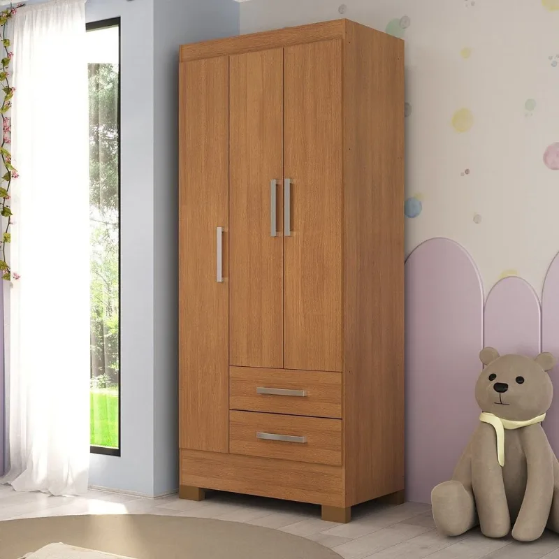 Guarda-Roupa Infantil 3 Portas e 2 Gavetas Amy Espresso Móveis Bege/Cinamomo Cinamomo