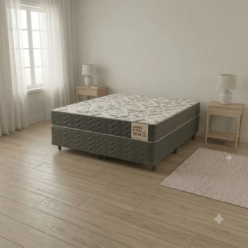 Cama Box Casal D45 Of 1,38x188x0,42 Cinza/branco