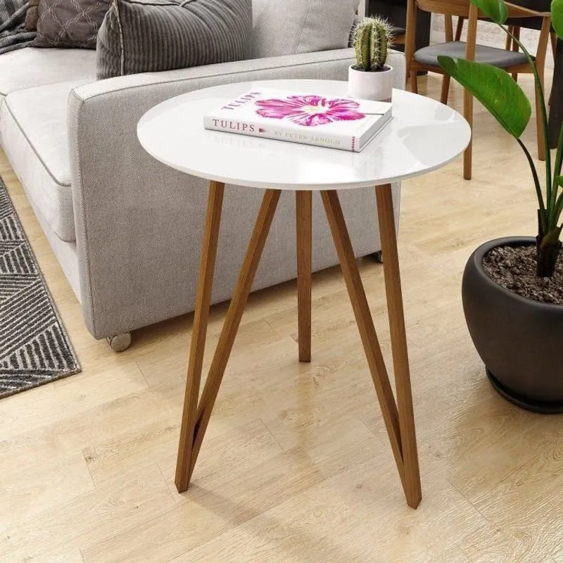 Mesa Lateral Corinto 70 Cm Branco / Mel