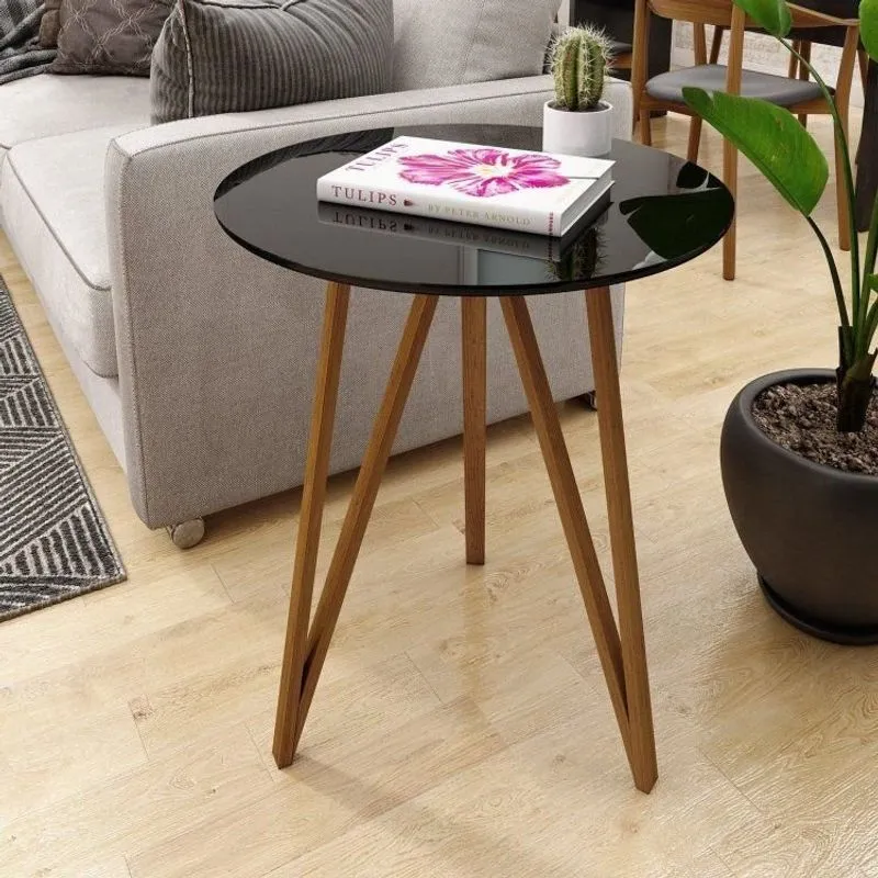 Mesa Lateral Corinto 60 Cm Preto / Mel