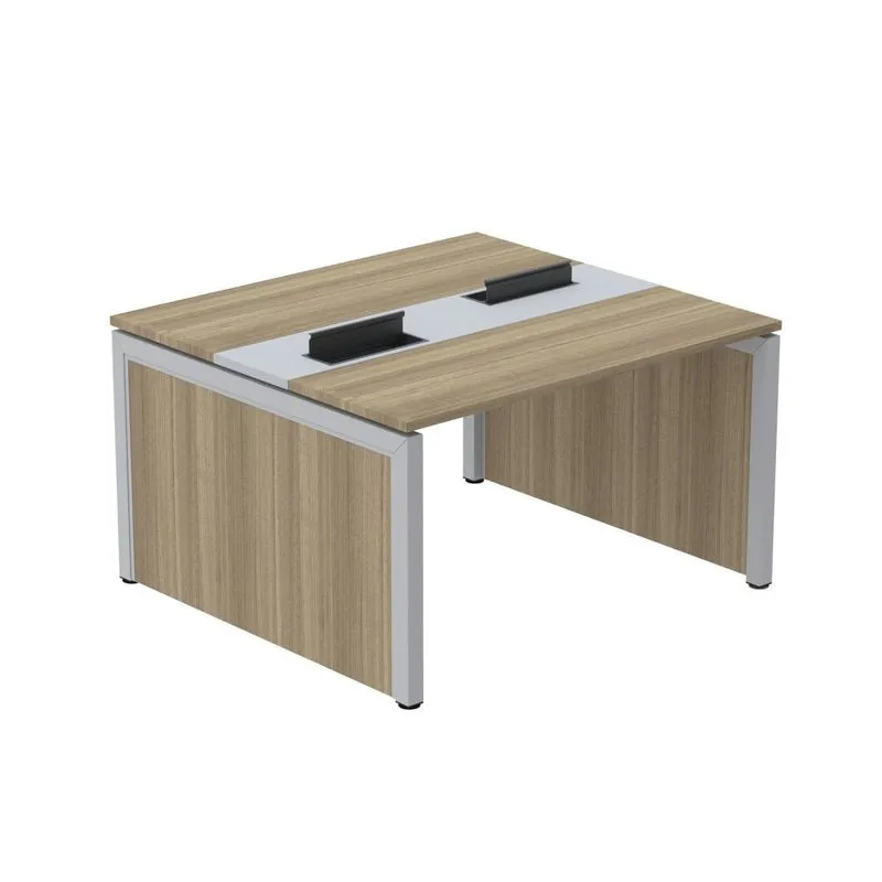 Estação De Trabalho Mesa Plataforma Escritório Dupla Para 2 Pessoas Com Caixa De Tomada Pé Painel Marrom E Cinza Noce Naturalle/cinza/noce Naturalle