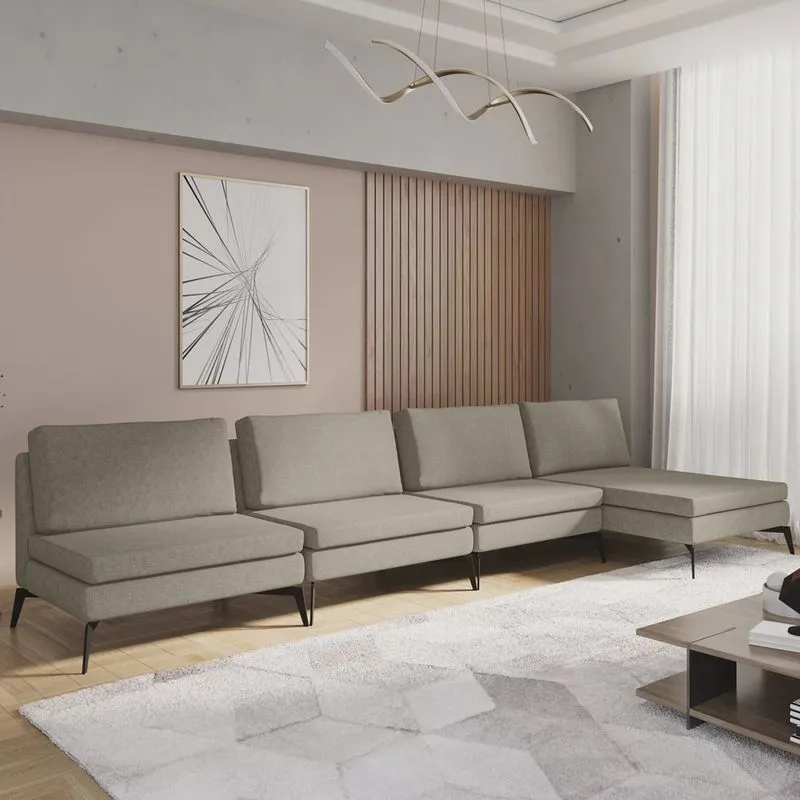 Sofá Modular 4 Lugares com Chaise 340cm Calla Cabecasa Madeiramadeira