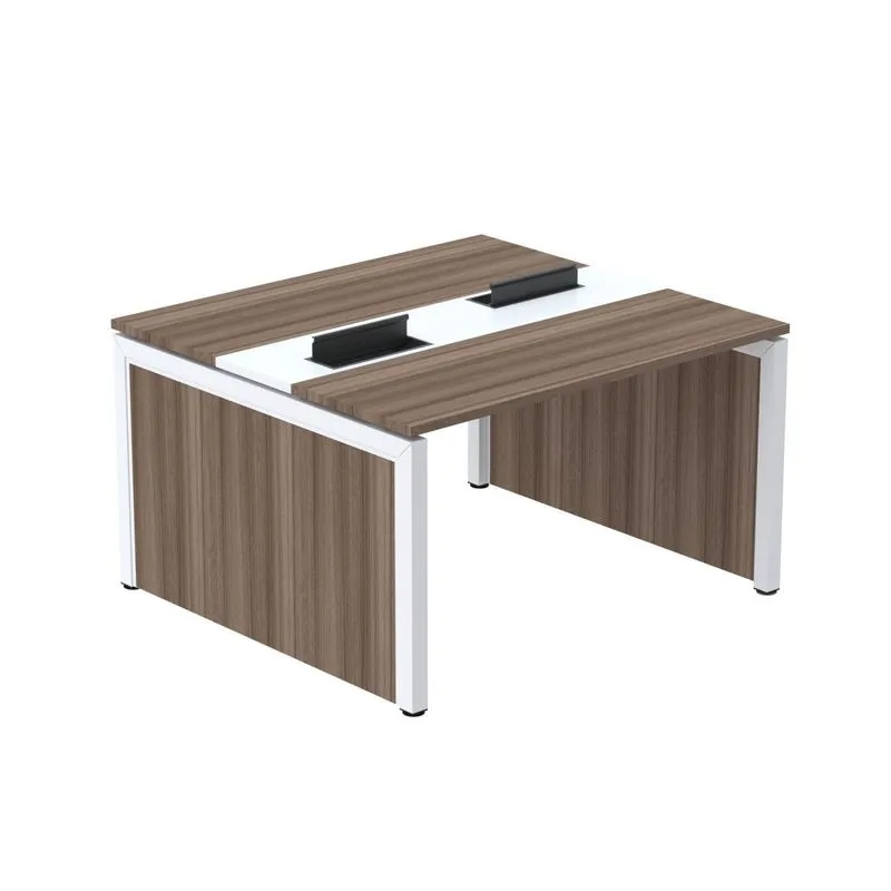 Estação De Trabalho Mesa Plataforma Escritório Dupla Para 2 Pessoas Com Caixa De Tomada Pé Painel Marrom E Branco Walnut/branco