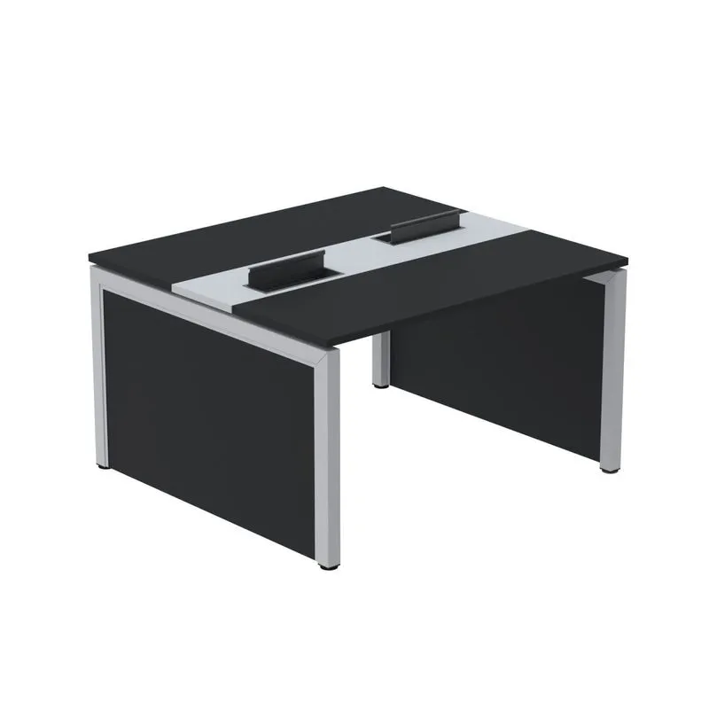 Estação De Trabalho Mesa Plataforma Escritório Dupla Para 2 Pessoas Com Caixa De Tomada Pé Painel Preto E Cinza Preto/cinza