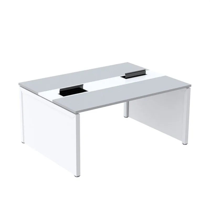 Estação De Trabalho Mesa Plataforma Escritório Dupla Para 2 Pessoas Com Caixa De Tomada Pé Painel Cinza E Branco Cinza/branco