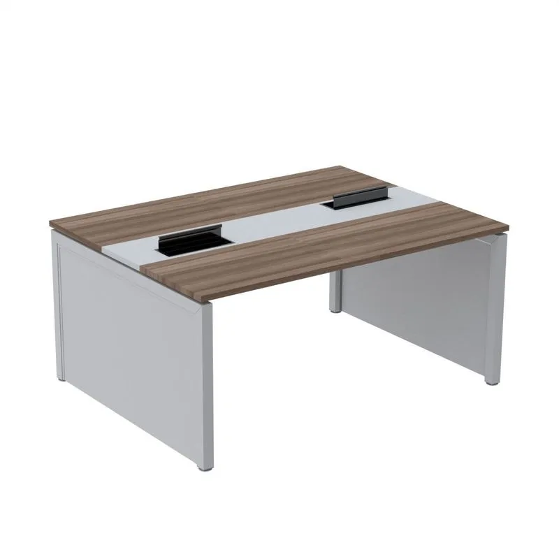 Estação De Trabalho Mesa Plataforma Escritório Dupla Para 2 Pessoas Com Caixa De Tomada Pé Painel Marrom E Cinza Walnut/cinza