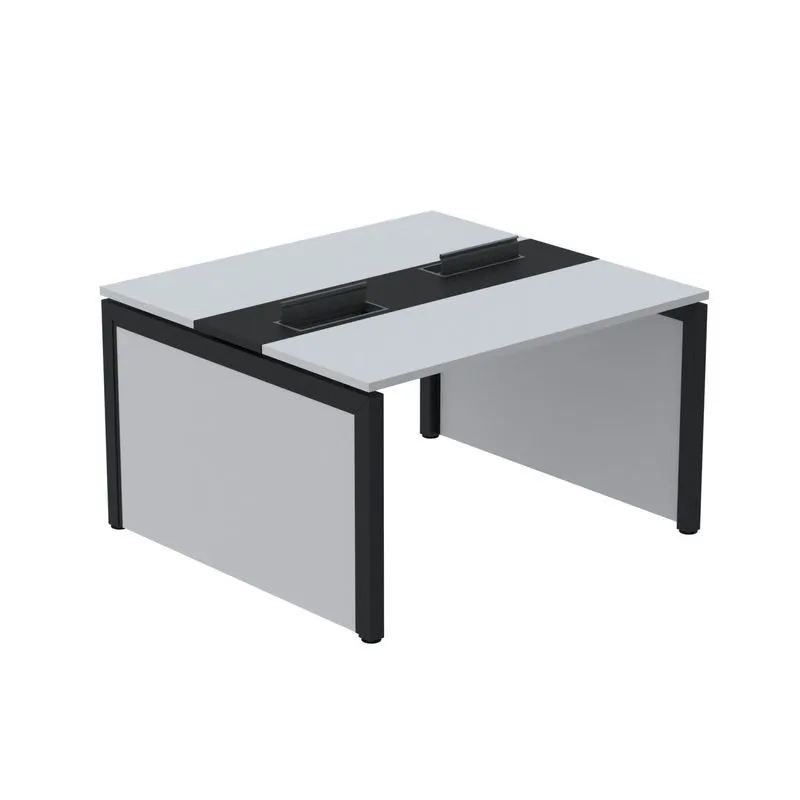 Estação De Trabalho Mesa Plataforma Escritório Dupla Para 2 Pessoas Com Caixa De Tomada Pé Painel Cinza E Preto Cinza/preto