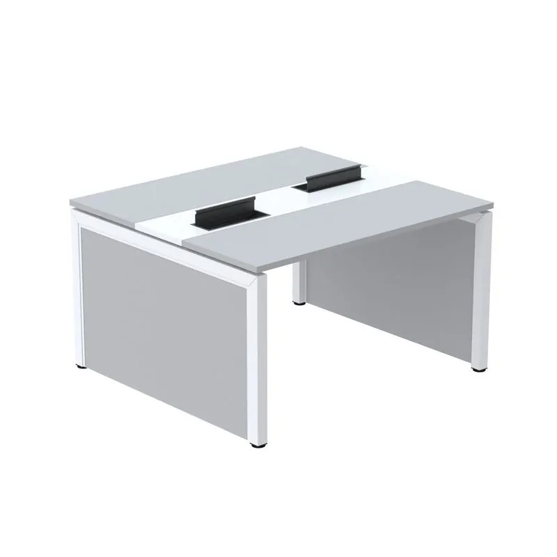 Estação De Trabalho Mesa Plataforma Escritório Dupla Para 2 Pessoas Com Caixa De Tomada Pé Painel Cinza E Branco Cinza/branco