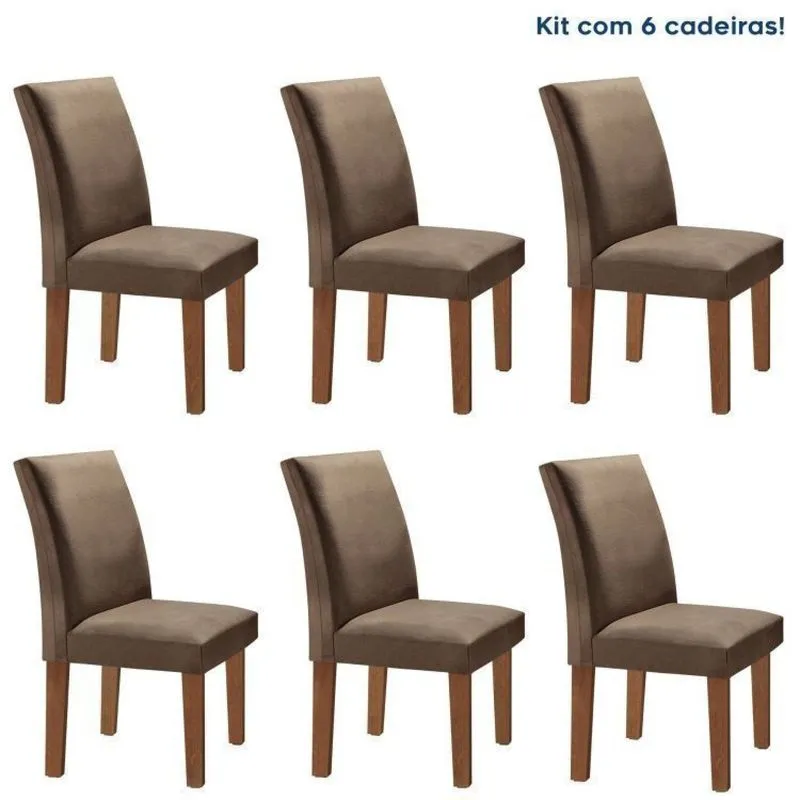 Conjunto 6 Cadeiras Estofadas Espanha Chocolate/marrom