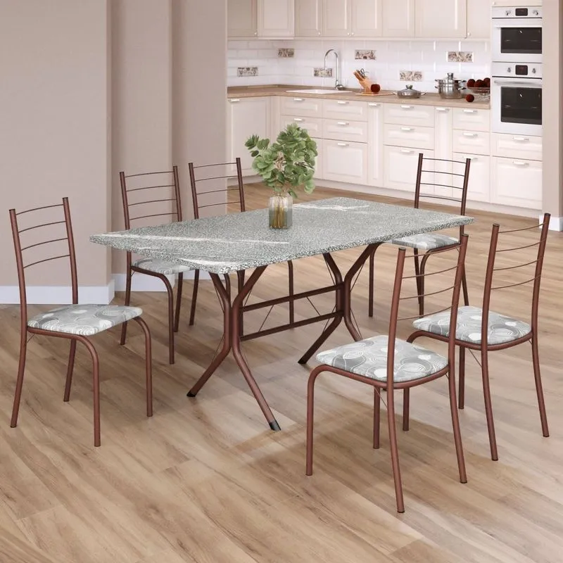 Conjunto Sala De Jantar Mesa Retangular 140x75cm Tampo Granito Topázio 6 Cadeiras Rio Paraopeba / Marrom