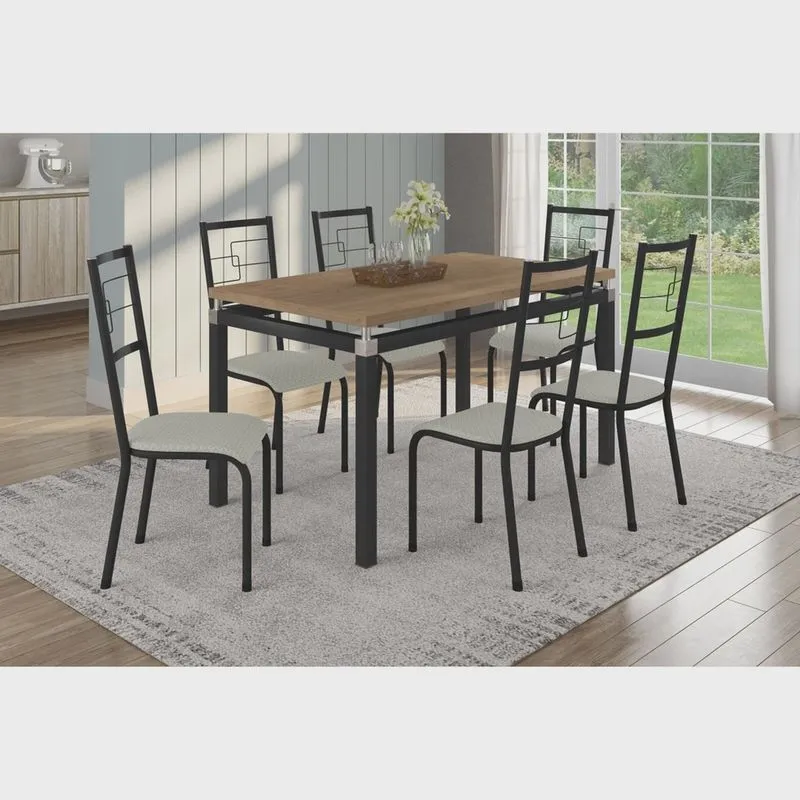 Conjunto Sala de Jantar Tubular Mesa Copenhague com 6 Cadeiras Monterrey