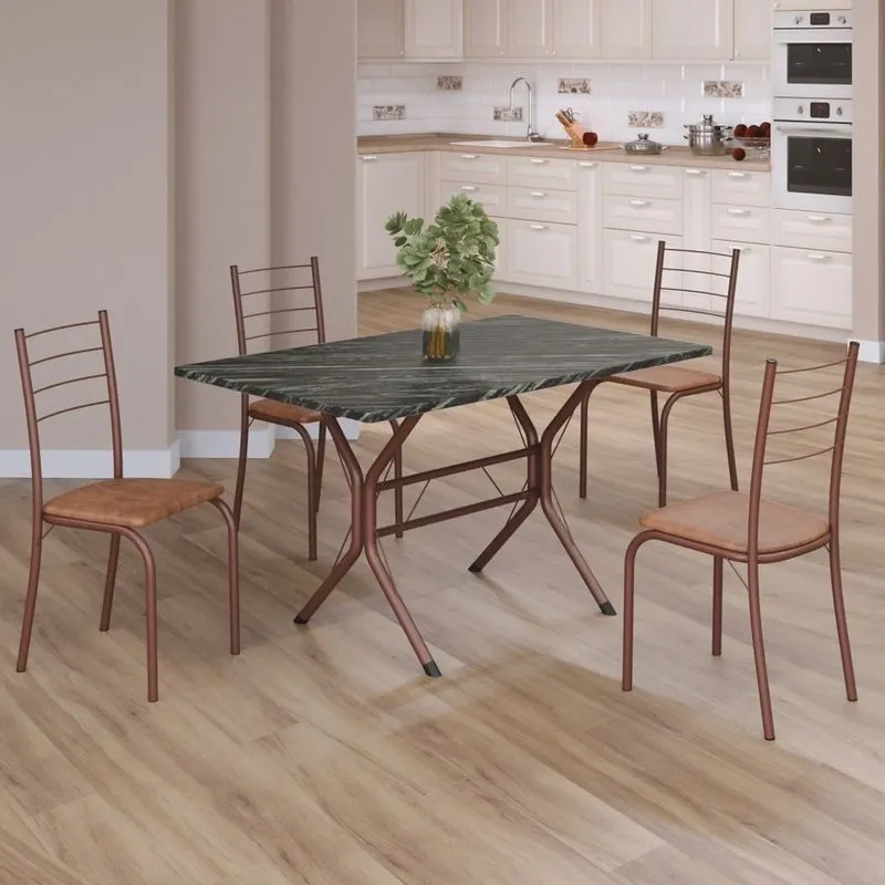 Conjunto Sala de Jantar Mesa Retangular 100x60cm Tampo Madeira Mdp Ardósia Indiana 4 Cadeiras Rio