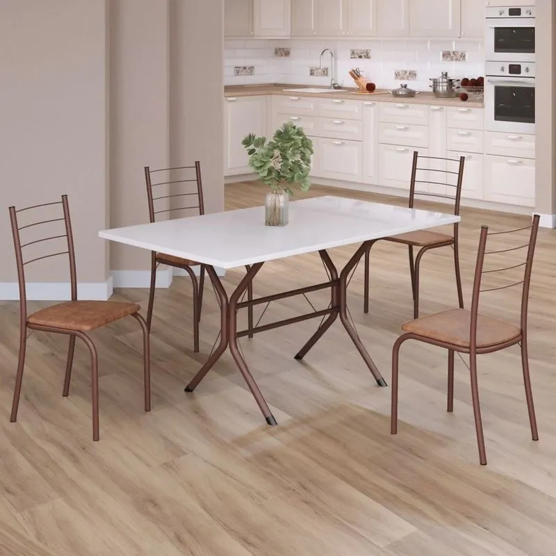 Conjunto Sala de Jantar Mesa Retangular 120x75cm Tampo Madeira Mdp White 4 Cadeiras Rio
