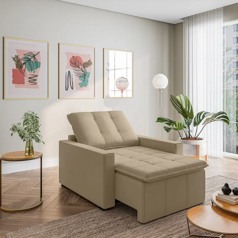 Poltrona Retrátil com Braço Reto Palmeira CabeCasa MadeiraOriginals Bege Bege