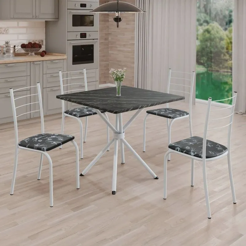 Conjunto Sala de Jantar Mesa Quadrada 70x70cm Tampo Madeira Mdp Indiana 4 Cadeiras Rio