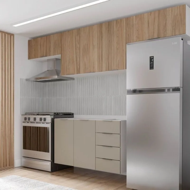 Cozinha Planejada 4 Peças sem Tampo sem Rodapé 3 Aéreos e 1 Balcão Ipanema CabeCasa MadeiraOriginals Marrom/Fendi Trama/Acácia Fendi Trama/Acácia