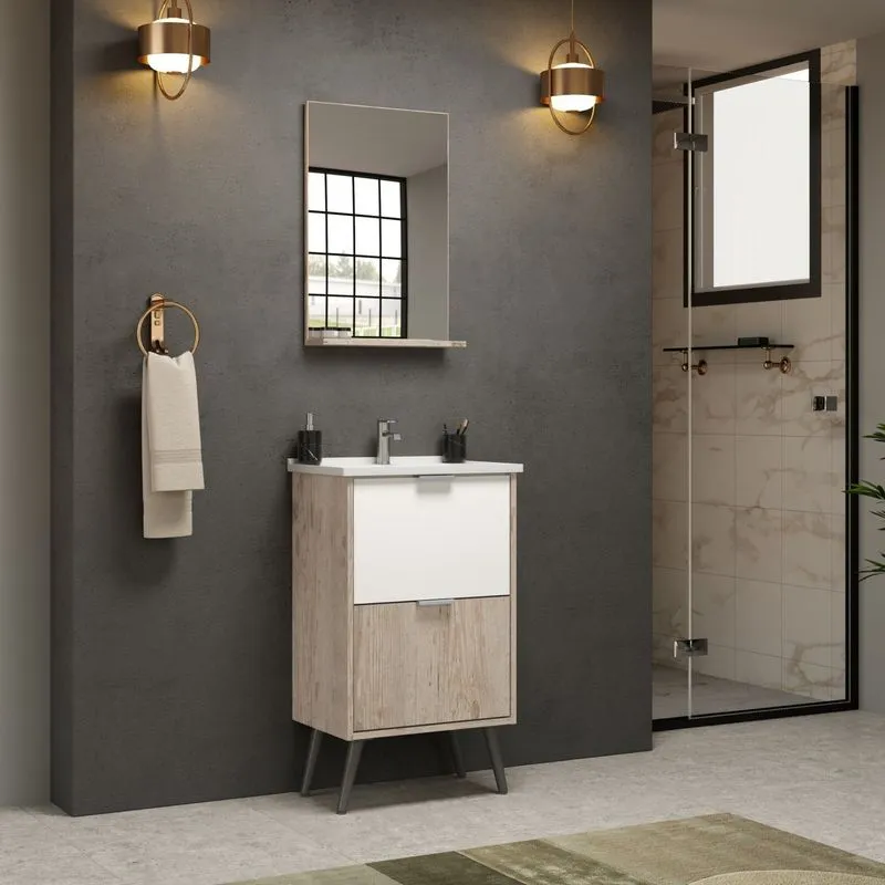 Conjunto De Móveis Para Banheiro Yan 50 Canion Canion Rustico/branco