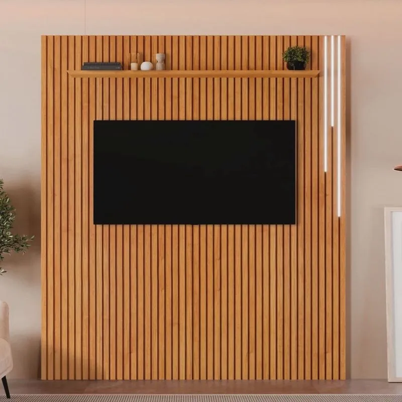 Painel Ripado Paris 183cm X 217cm com Led com Prateleira