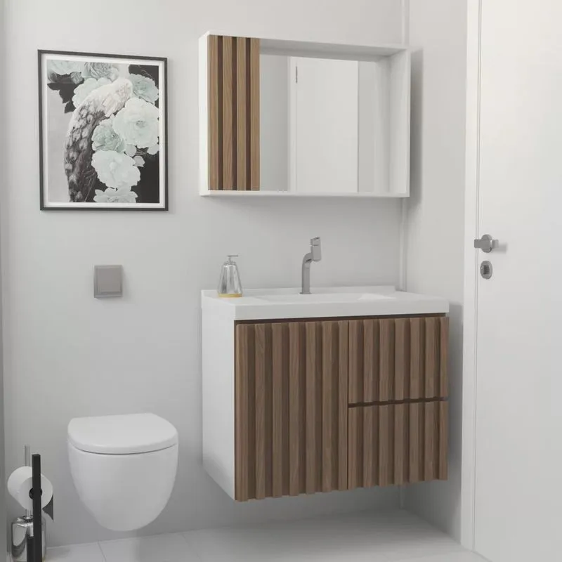 Gabinete para banheiro suspenso 80 cm com cuba Ferrara Venturi