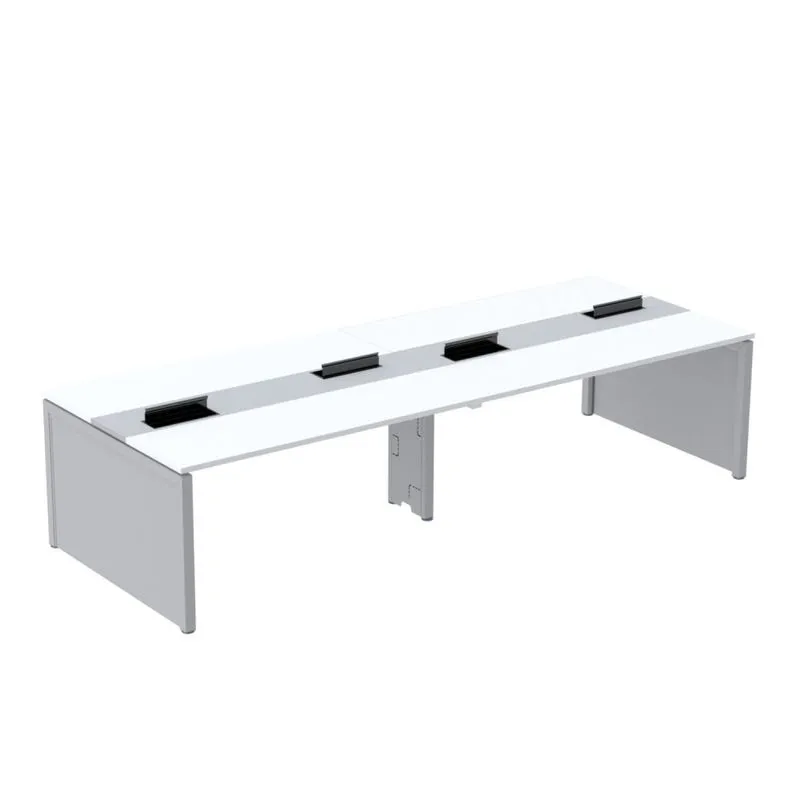Estação De Trabalho Mesa Plataforma Escritório Para 4 Pessoas Dupla Com Caixa De Tomada Pé Painel Branco E Cinza Branco/cinza