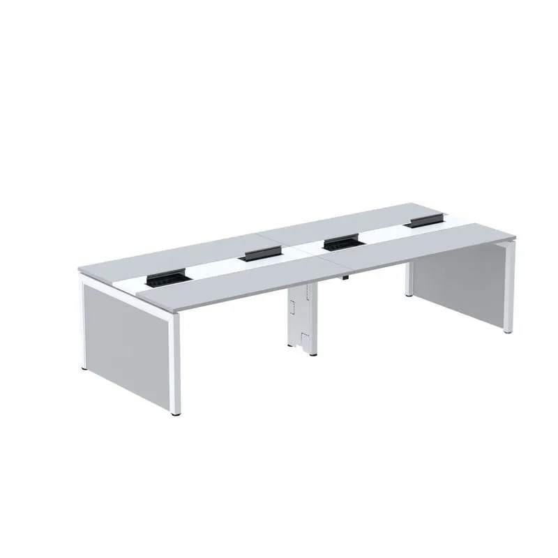 Estação De Trabalho Mesa Plataforma Escritório Para 4 Pessoas Dupla Com Caixa De Tomada Pé Painel Cinza E Branco Cinza/branco