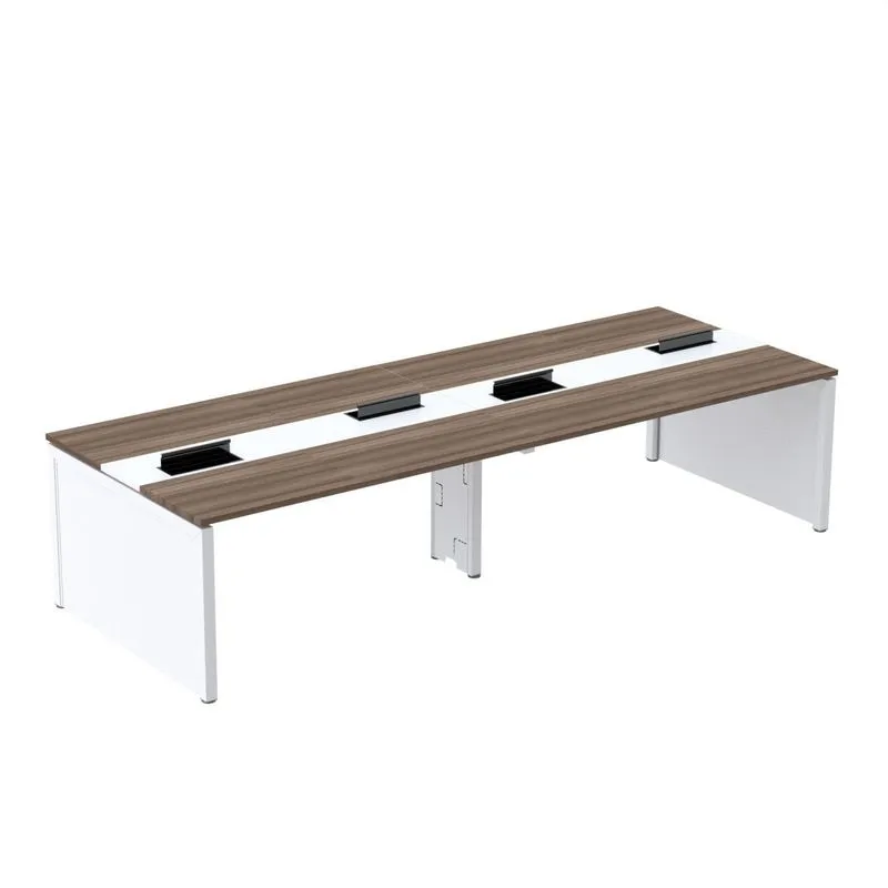 Estação De Trabalho Mesa Plataforma Escritório Para 4 Pessoas Dupla Com Caixa De Tomada Pé Painel Marrom E Branco Walnut/branco