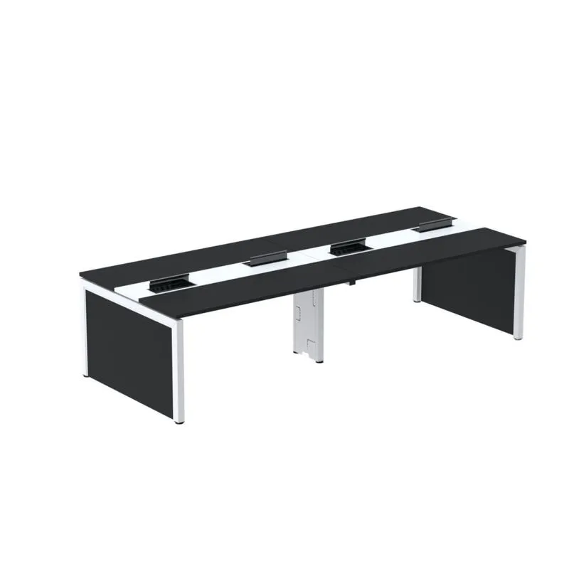 Estação De Trabalho Mesa Plataforma Escritório Para 4 Pessoas Dupla Com Caixa De Tomada Pé Painel Preto E Branco Preto/branco