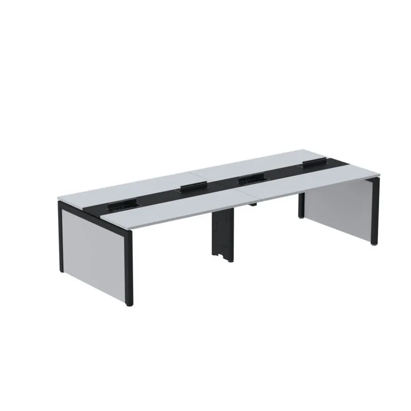 Estação De Trabalho Mesa Plataforma Escritório Para 4 Pessoas Dupla Com Caixa De Tomada Pé Painel Cinza E Preto Cinza/preto